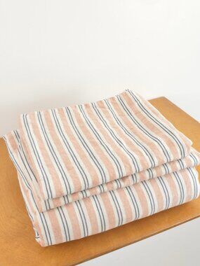 piglet in bed warm clay somerley stripe linen flat sheet and two pillow cases